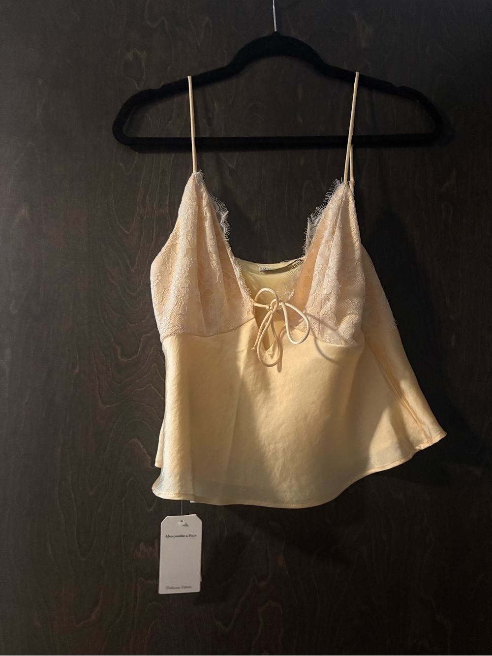 Abercrombie & Fitch Pale Yellow Lace-Trim Satin Cami